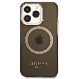 Guess Gold Outline permatomas MagSafe dėklas, skirtas iPhone 13 Pro Max - juodas