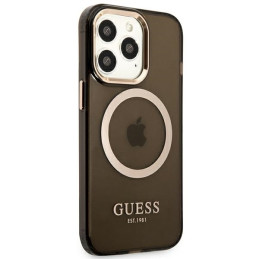 Guess Gold Outline permatomas MagSafe dėklas, skirtas iPhone 13 Pro Max - juodas