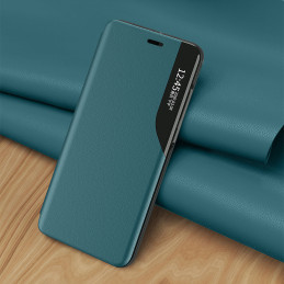 Eco Leather View Case elegantiškas dėklas su atvartu ir stovo funkcija, skirta iPhone 13 mini oranžiniam telefonui