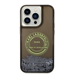 Karl Lagerfeld Liquid Glitter RSG dėklas iPhone 14 Pro - juodas