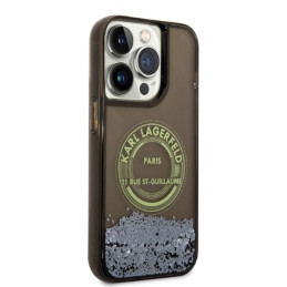 Karl Lagerfeld Liquid Glitter RSG dėklas iPhone 14 Pro - juodas