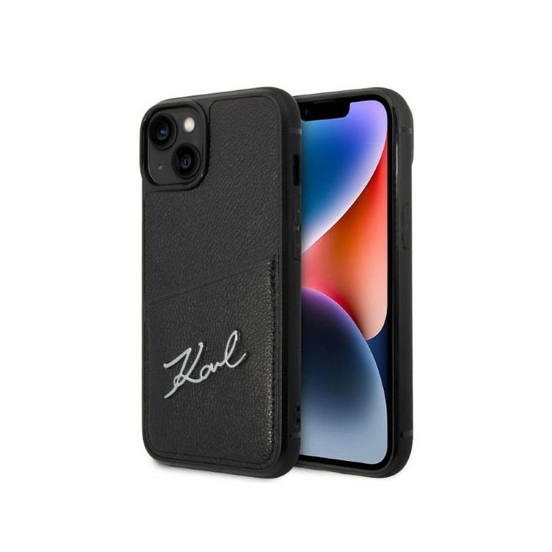 Karl Lagerfeld Signature Logo Cardslot dėklas, skirtas iPhone 14 Plus - juodas