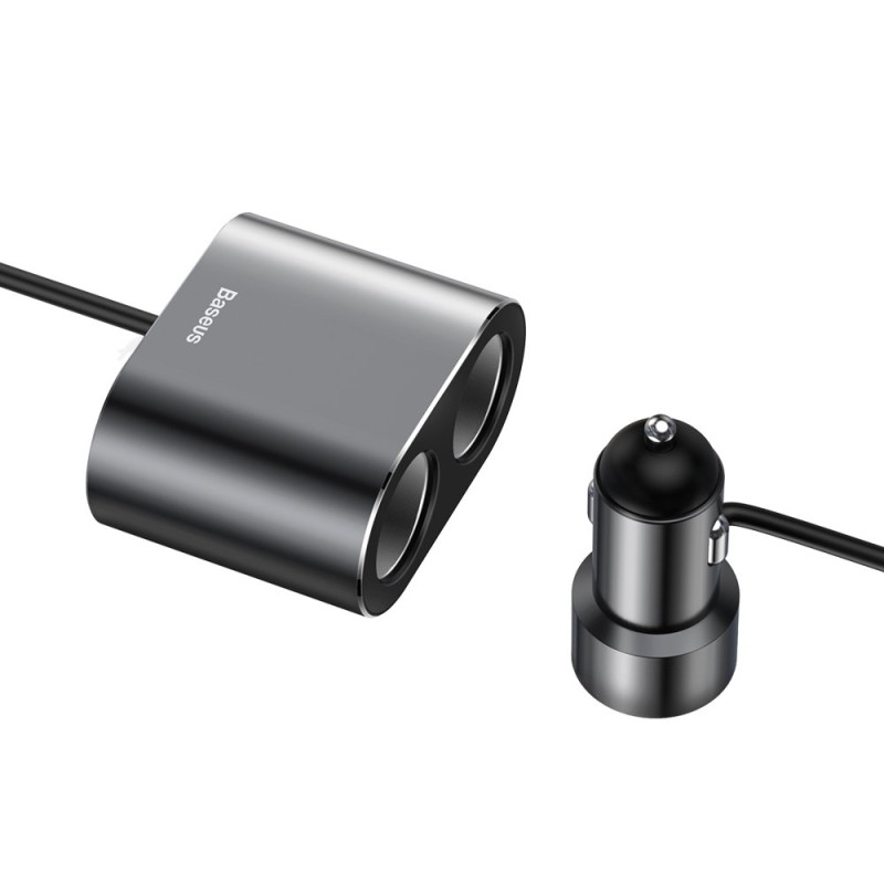Baseus CRDYQ-01 skirstytuvas 2x cigarečių degiklio lizdas 80W 2x USB-A 3.1A - juodas