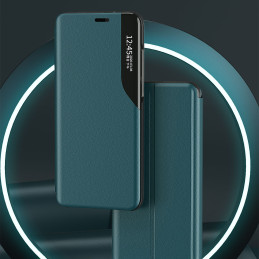 Elegantiškas Eco Leather View Case dėklas su atvartu ir stovo funkcija iPhone 13 mini raudonam