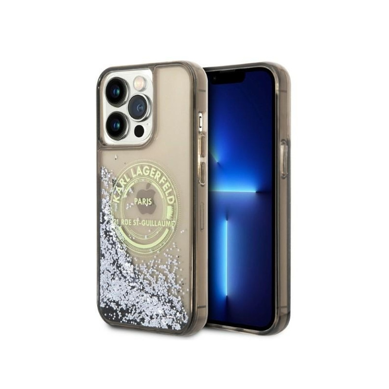 Karl Lagerfeld Liquid Glitter RSG dėklas iPhone 14 Pro Max - juodas