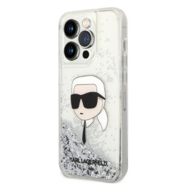 Karl Lagerfeld Glitter Karl& 39 s Head dėklas, skirtas iPhone 14 Pro Max – sidabrinis