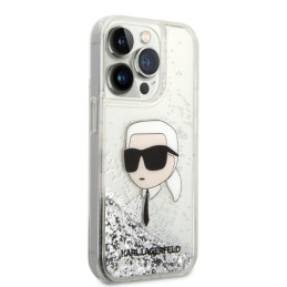 Karl Lagerfeld Glitter Karl& 39 s Head dėklas, skirtas iPhone 14 Pro Max – sidabrinis