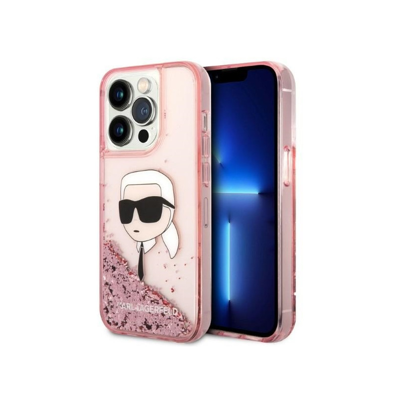 Karl Lagerfeld Glitter Karl& 39 s Head dėklas, skirtas iPhone 14 Pro Max - rožinis
