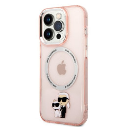 Karl Lagerfeld Iconic Karl&Choupette MagSafe dėklas iPhone 14 Pro - rožinis
