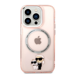 Karl Lagerfeld Iconic Karl&Choupette MagSafe dėklas iPhone 14 Pro - rožinis