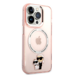 Karl Lagerfeld Iconic Karl&Choupette MagSafe dėklas iPhone 14 Pro - rožinis