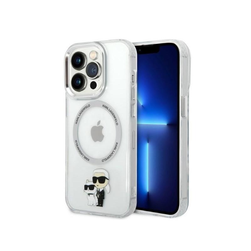 Karl Lagerfeld Iconic Karl&Choupette MagSafe dėklas, skirtas iPhone 14 Pro - skaidrus
