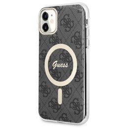 Guess 4G Print MagSafe dėklas, skirtas iPhone 11 + indukcinis įkroviklis - juodas