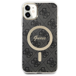 Guess 4G Print MagSafe dėklas, skirtas iPhone 11 + indukcinis įkroviklis - juodas
