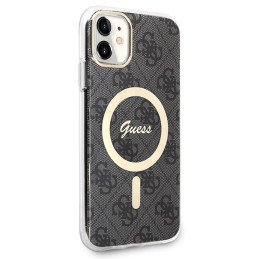 Guess 4G Print MagSafe dėklas, skirtas iPhone 11 + indukcinis įkroviklis - juodas