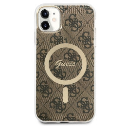 Guess 4G Print MagSafe dėklas, skirtas iPhone 11 + indukcinis įkroviklis - rudas