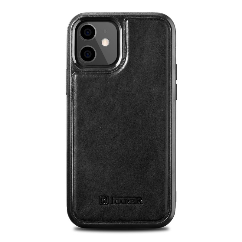 iCarer Leather Oil Wax dėklas, padengtas natūralia oda, skirtas iPhone 12 mini black (ALI1204-BK)