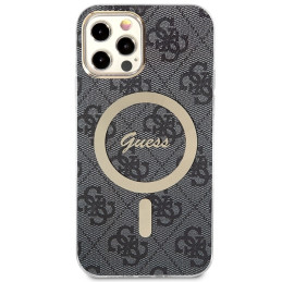 Guess 4G Print MagSafe dėklas, skirtas iPhone 12 / iPhone 12 Pro + indukcinis įkroviklis - juodas