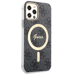 Guess 4G Print MagSafe dėklas, skirtas iPhone 12 / iPhone 12 Pro + indukcinis įkroviklis - juodas