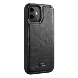 iCarer Leather Oil Wax dėklas, padengtas natūralia oda, skirtas iPhone 12 mini black (ALI1204-BK)