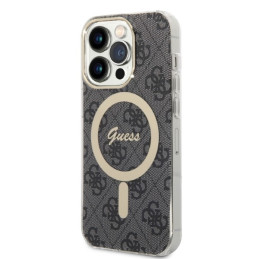 Guess 4G Print MagSafe dėklas skirtas iPhone 14 Pro + indukcinis įkroviklis - juodas