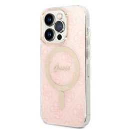 Guess 4G Print MagSafe dėklas, skirtas iPhone 14 Pro + indukcinis įkroviklis - rožinė