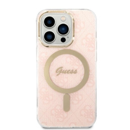 Guess 4G Print MagSafe dėklas, skirtas iPhone 14 Pro + indukcinis įkroviklis - rožinė