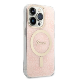 Guess 4G Print MagSafe dėklas, skirtas iPhone 14 Pro + indukcinis įkroviklis - rožinė