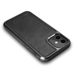 iCarer Leather Oil Wax dėklas, padengtas natūralia oda, skirtas iPhone 12 mini black (ALI1204-BK)