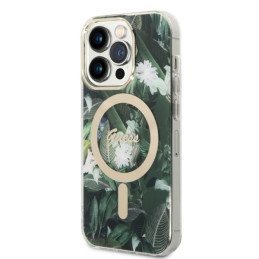 Guess Jungle MagSafe dėklas skirtas iPhone 14 Pro + indukcinis įkroviklis - žalias