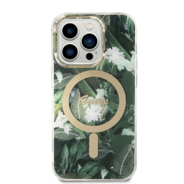 Guess Jungle MagSafe dėklas skirtas iPhone 14 Pro + indukcinis įkroviklis - žalias