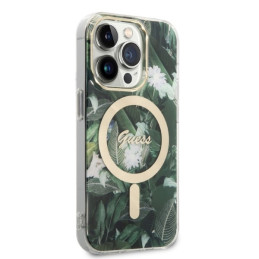 Guess Jungle MagSafe dėklas skirtas iPhone 14 Pro + indukcinis įkroviklis - žalias