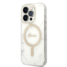 Guess GUBPP14LHMEACSH Case+ Charger Set iPhone 14 Pro 6.1" baltas/ baltas kietas dėklas Marble MagSafe