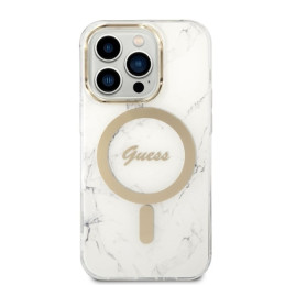 Guess GUBPP14LHMEACSH Case+ Charger Set iPhone 14 Pro 6.1" baltas/ baltas kietas dėklas Marble MagSafe