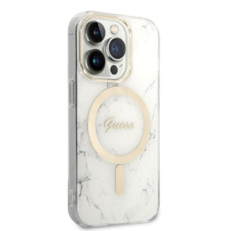 Guess GUBPP14LHMEACSH Case+ Charger Set iPhone 14 Pro 6.1" baltas/ baltas kietas dėklas Marble MagSafe