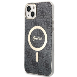 Guess 4G Print MagSafe dėklas skirtas iPhone 14 Plus + indukcinis įkroviklis - juodas