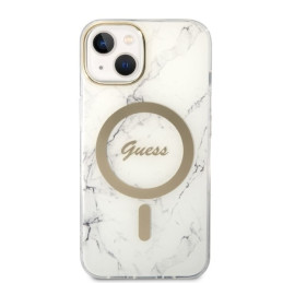 Guess Marble MagSafe dėklas skirtas iPhone 14 Plus + indukcinis įkroviklis - baltas