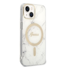 Guess Marble MagSafe dėklas skirtas iPhone 14 Plus + indukcinis įkroviklis - baltas