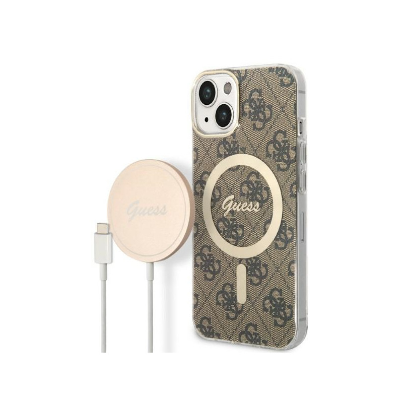 Rinkinys Guess GUBPP14SH4EACSW Case+ Charger iPhone 14 6,1" rudas/ rudas kietas dėklas 4G Print MagSafe