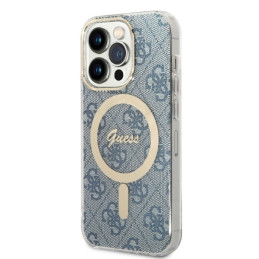 Guess 4G Print MagSafe dėklas, skirtas iPhone 14 Pro Max + indukcinis įkroviklis - mėlynas