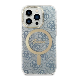 Guess 4G Print MagSafe dėklas, skirtas iPhone 14 Pro Max + indukcinis įkroviklis - mėlynas