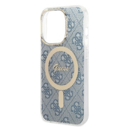 Guess 4G Print MagSafe dėklas, skirtas iPhone 14 Pro Max + indukcinis įkroviklis - mėlynas