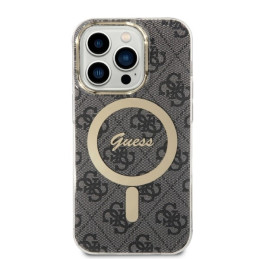 Guess 4G Print MagSafe dėklas, skirtas iPhone 14 Pro Max + indukcinis įkroviklis - juodas