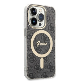 Guess 4G Print MagSafe dėklas, skirtas iPhone 14 Pro Max + indukcinis įkroviklis - juodas