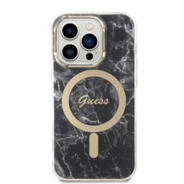 Guess Marble MagSafe dėklas skirtas iPhone 14 Pro Max + indukcinis įkroviklis - juodas