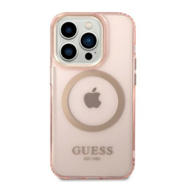 Guess Gold Outline permatomas MagSafe dėklas, skirtas iPhone 14 Pro – rožinis