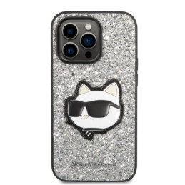 Karl Lagerfeld Glitter Choupette Patch dėklas iPhone 14 Pro - sidabrinis