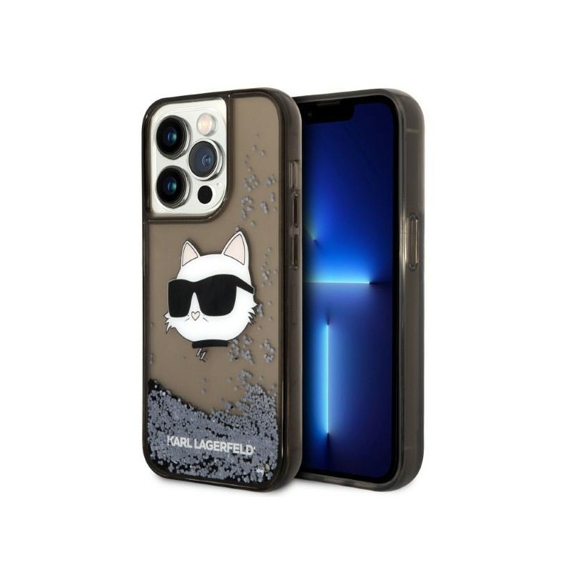 Karl Lagerfeld Glitter Choupette Head dėklas iPhone 14 Pro - juodas