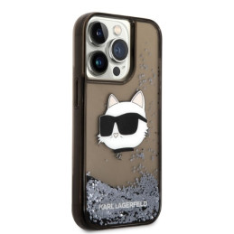 Karl Lagerfeld Glitter Choupette Head dėklas iPhone 14 Pro - juodas