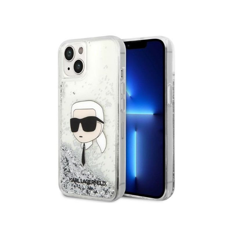 Karl Lagerfeld Glitter Karl& 39 s Head dėklas iPhone 14 Plus - sidabrinis